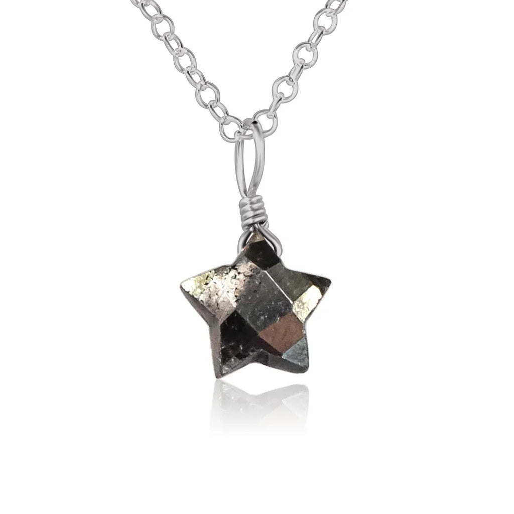 Little Pyrite Crystal Star Pendant Necklace - Little Pyrite Crystal Star Pendant Necklace - Stainless Steel / Cable - Luna Tide Handmade Crystal Jewellery