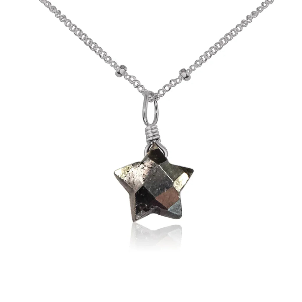 Little Pyrite Crystal Star Pendant Necklace - Little Pyrite Crystal Star Pendant Necklace - Stainless Steel / Satellite - Luna Tide Handmade Crystal Jewellery