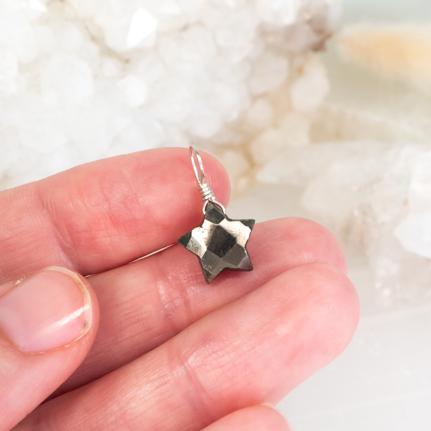 Tiny Pyrite Crystal Star Pendant