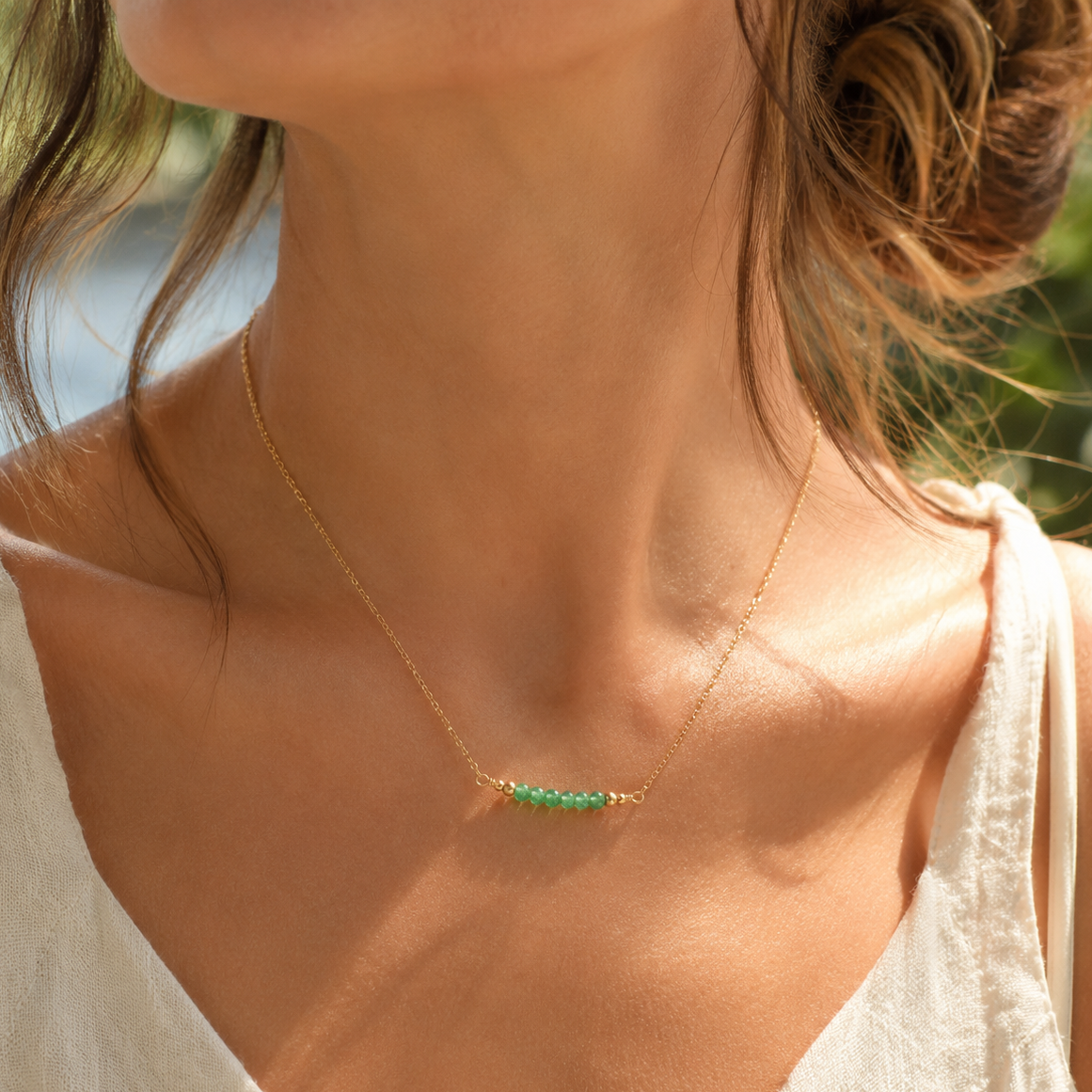 Sparkling Green Aventurine Faceted Bead Bar Necklace