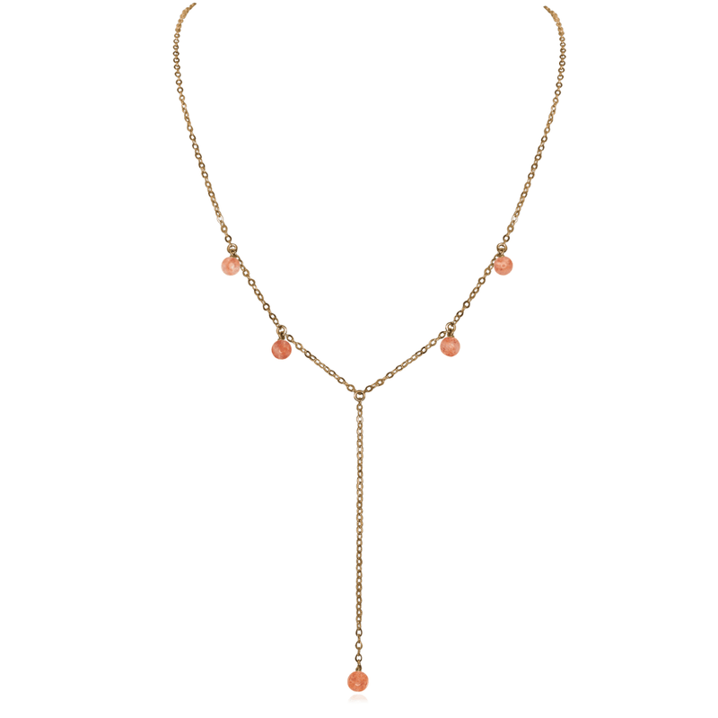 Bronze Sunstone Gemstone Bead Drop Lariat Y Necklace