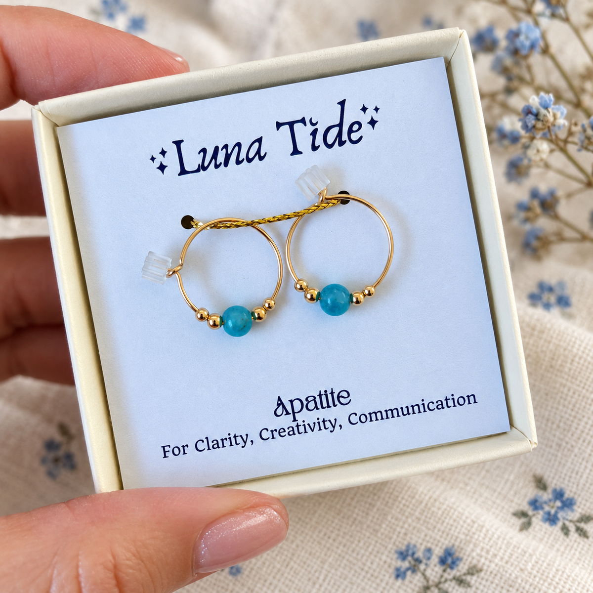 Tiny Blue Apatite Bead Hoop Earrings