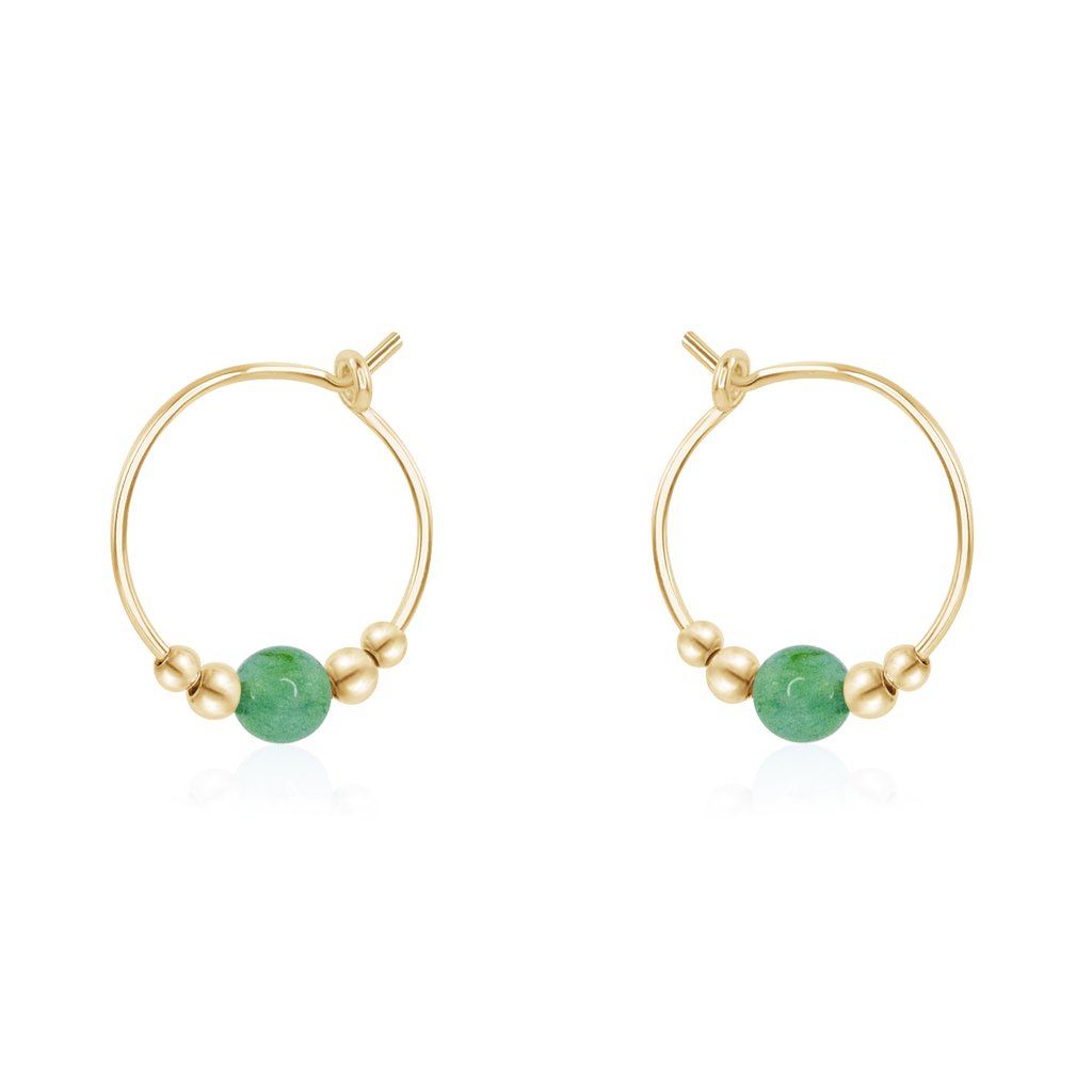 Tiny Aventurine Gemstone Bead Hoop Earrings