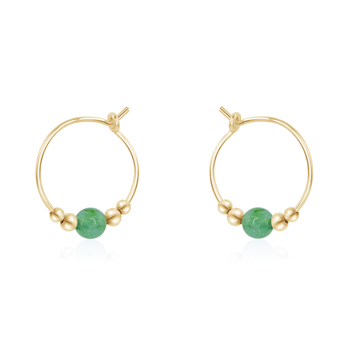 Tiny Aventurine Gemstone Bead Hoop Earrings