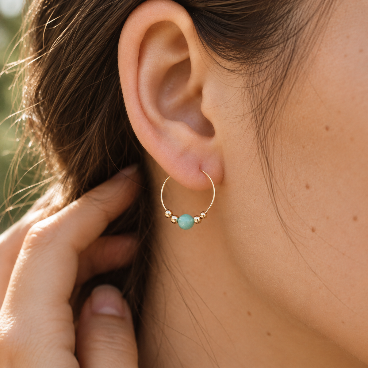 Tiny Amazonite Gemstone Bead Hoop Earrings