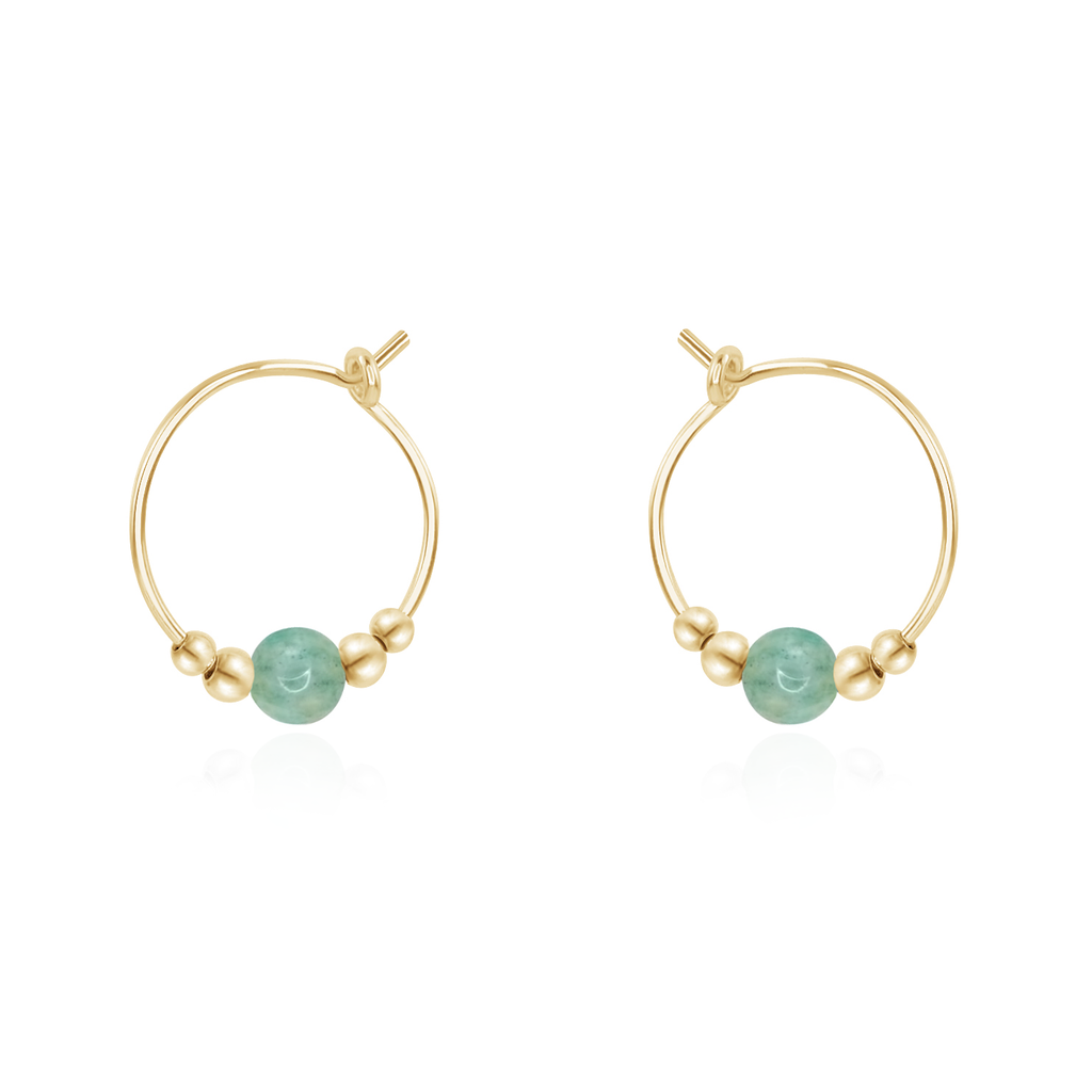 Tiny Amazonite Gemstone Bead Hoop Earrings