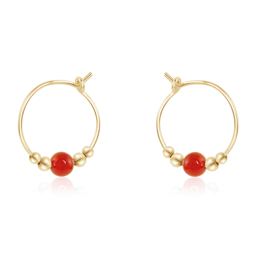 Tiny Carnelian Gemstone Bead Hoop Earrings