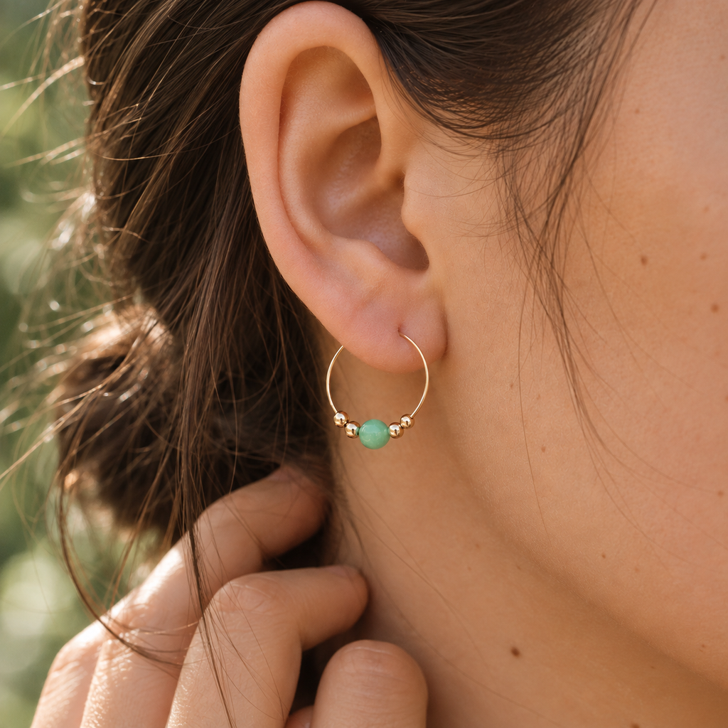 Tiny Chrysoprase Gemstone Bead Hoop Earrings