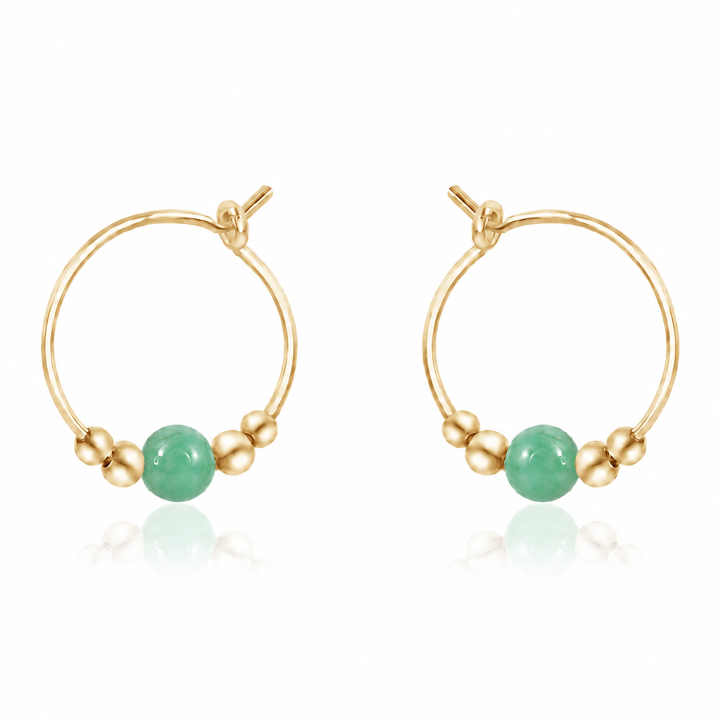 Tiny Chrysoprase Gemstone Bead Hoop Earrings