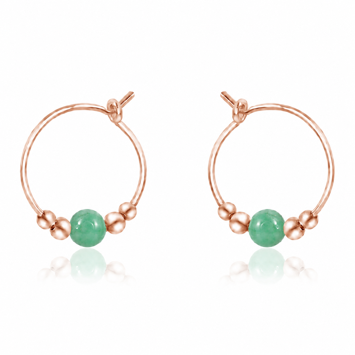 Tiny Chrysoprase Gemstone Bead Hoop Earrings