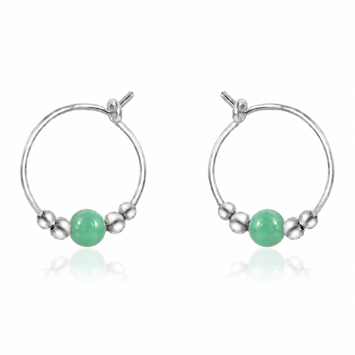 Tiny Chrysoprase Gemstone Bead Hoop Earrings