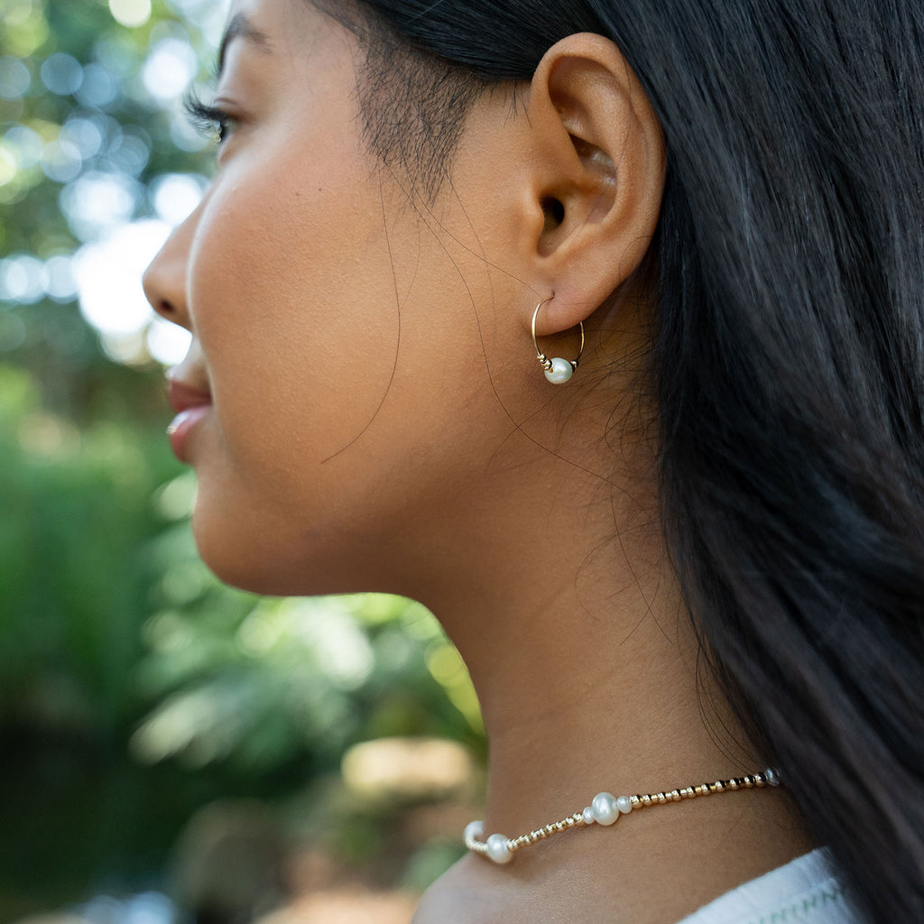 Tiny White Freshwater Pearl Bead Hoop Earrings
