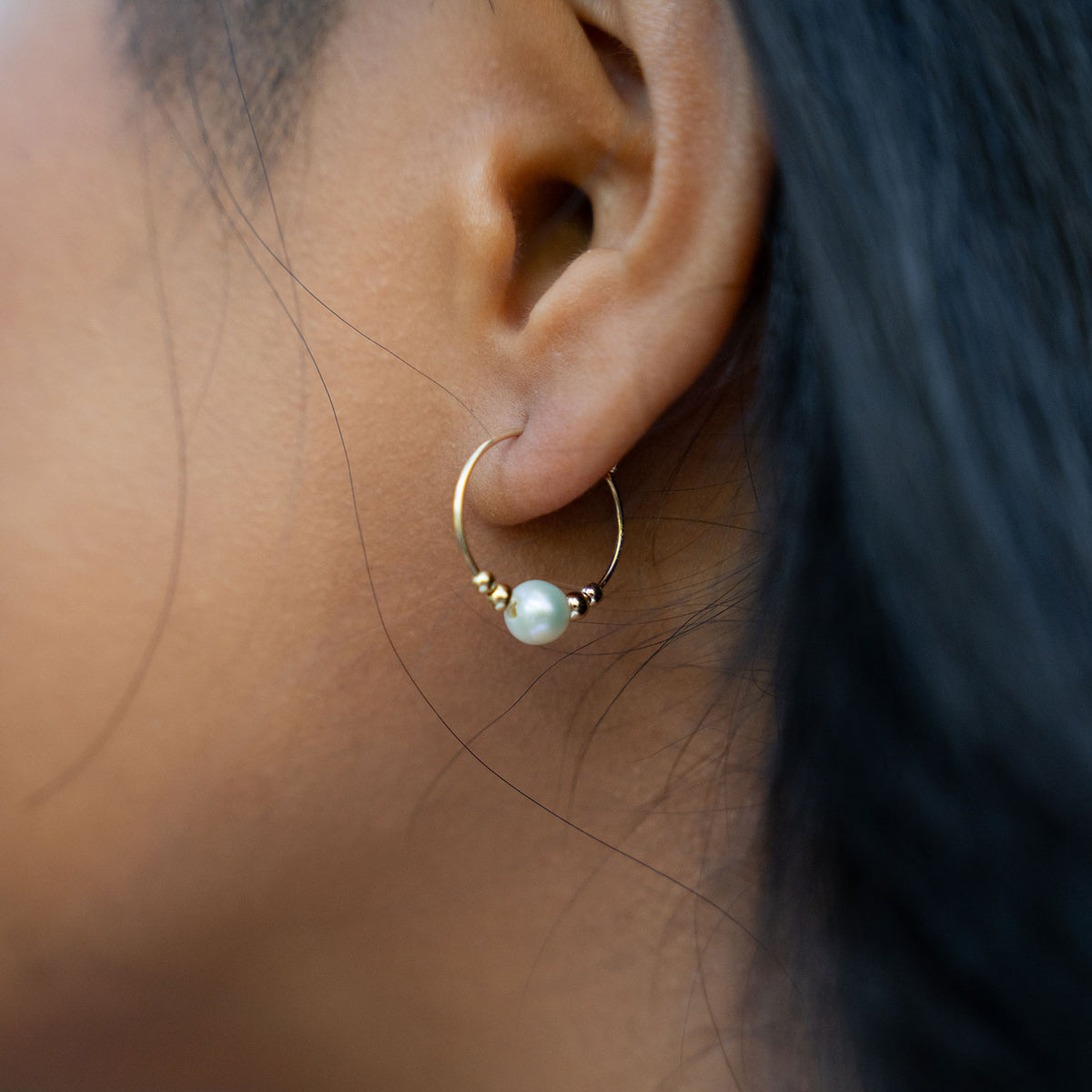 Tiny White Freshwater Pearl Bead Hoop Earrings