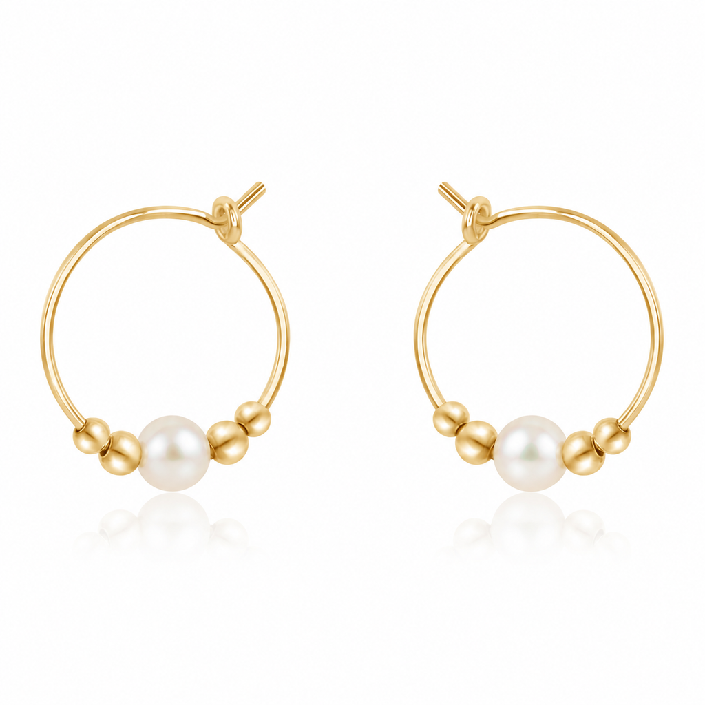Tiny White Freshwater Pearl Bead Hoop Earrings