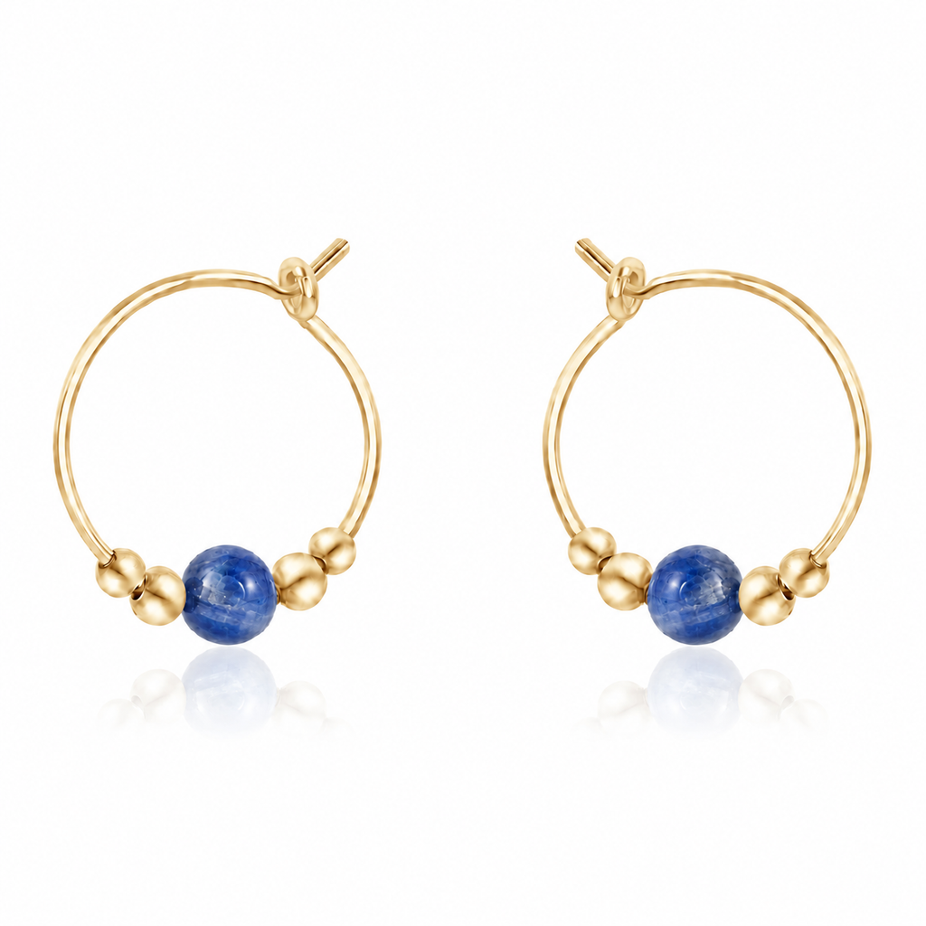 Tiny Kyanite Gemstone Bead Hoop Earrings