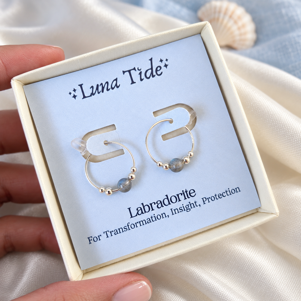 Tiny Labradorite Gemstone Bead Hoop Earrings