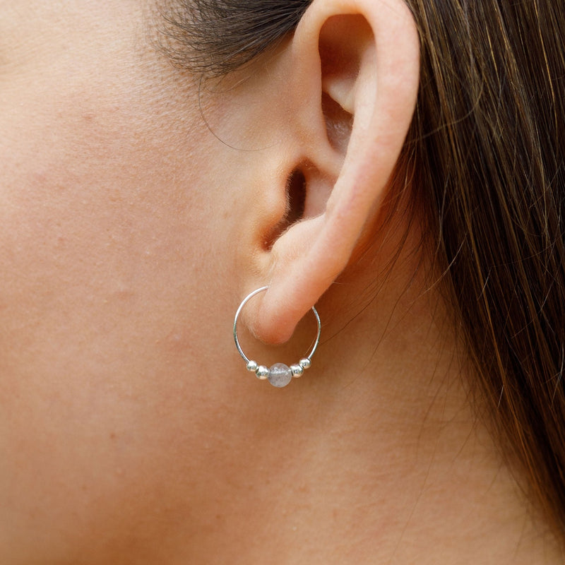 Tiny Labradorite Gemstone Bead Hoop Earrings