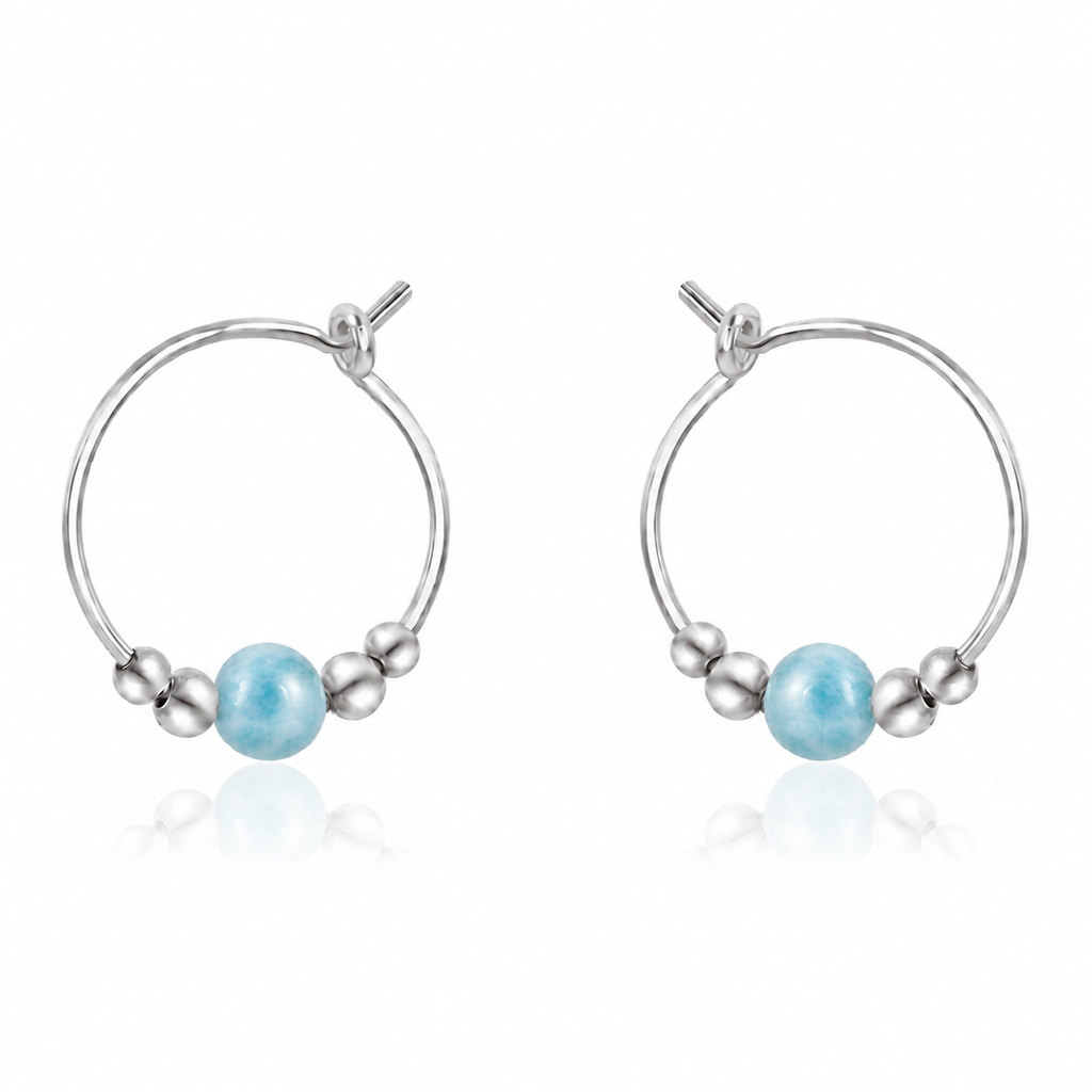 Tiny Larimar Gemstone Bead Hoop Earrings