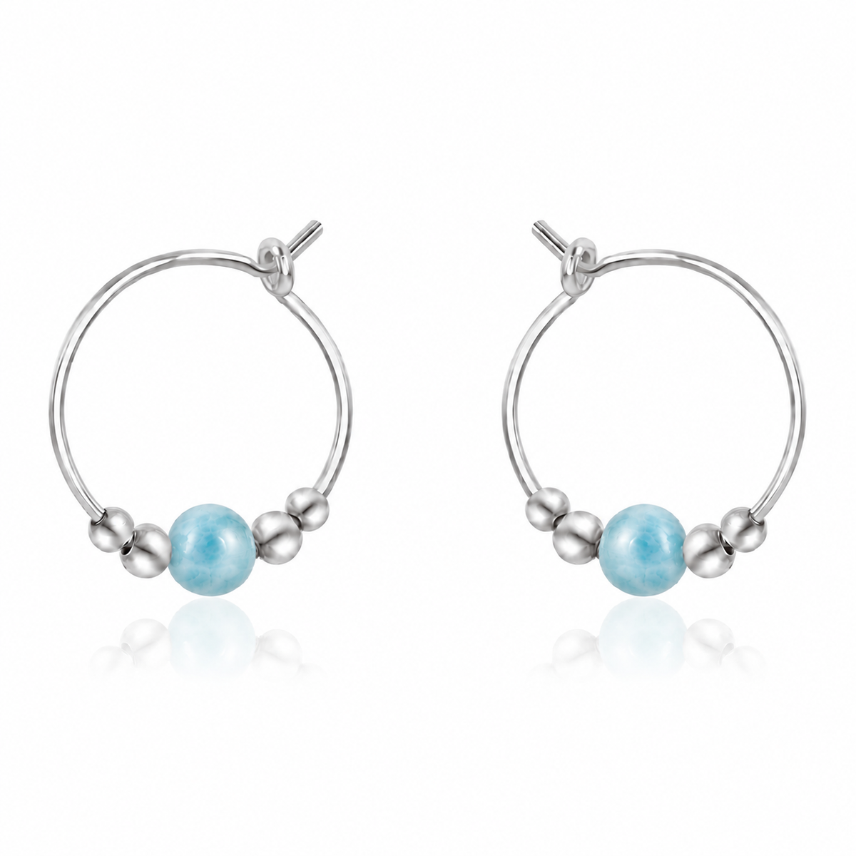 Tiny Larimar Gemstone Bead Hoop Earrings