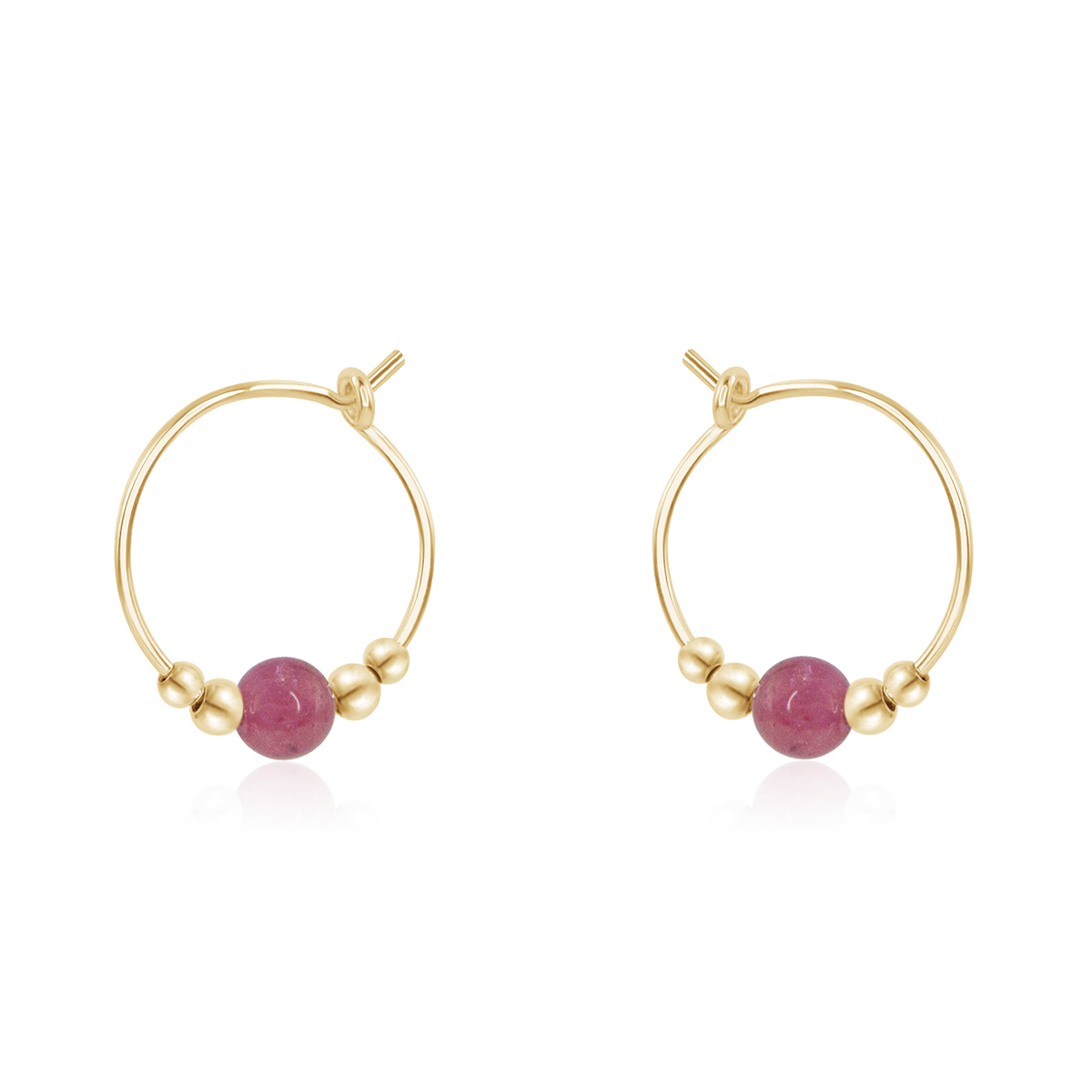 Tiny Pink Tourmaline Gemstone Bead Hoop Earrings