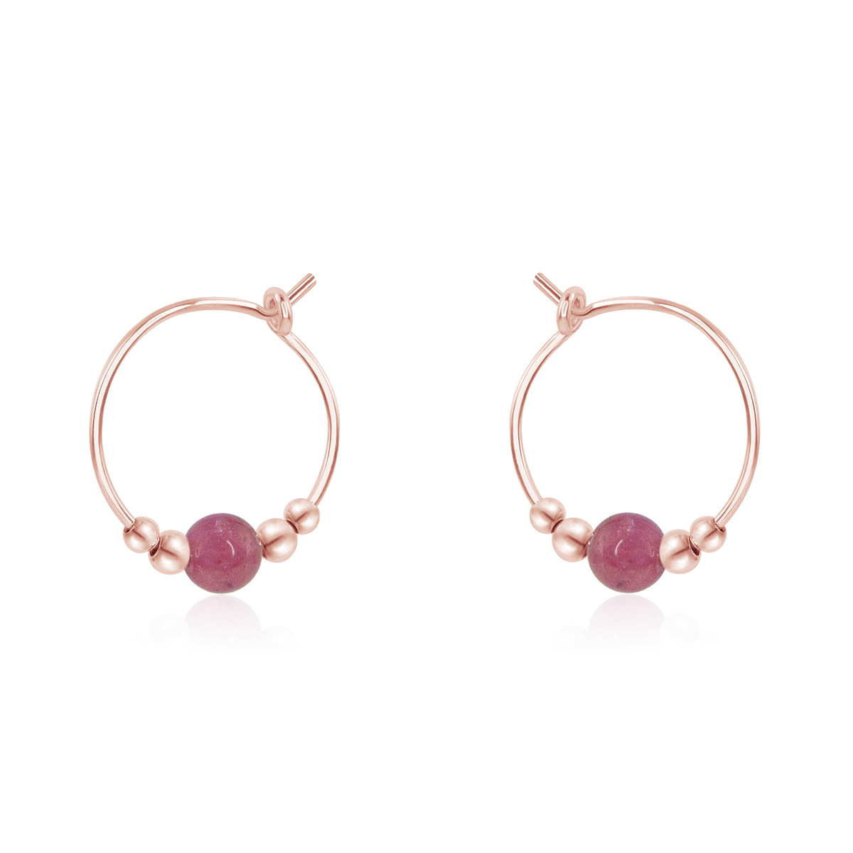 Tiny Pink Tourmaline Gemstone Bead Hoop Earrings