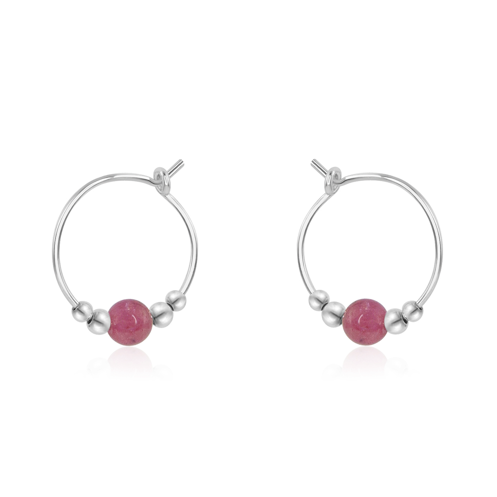 Tiny Pink Tourmaline Gemstone Bead Hoop Earrings