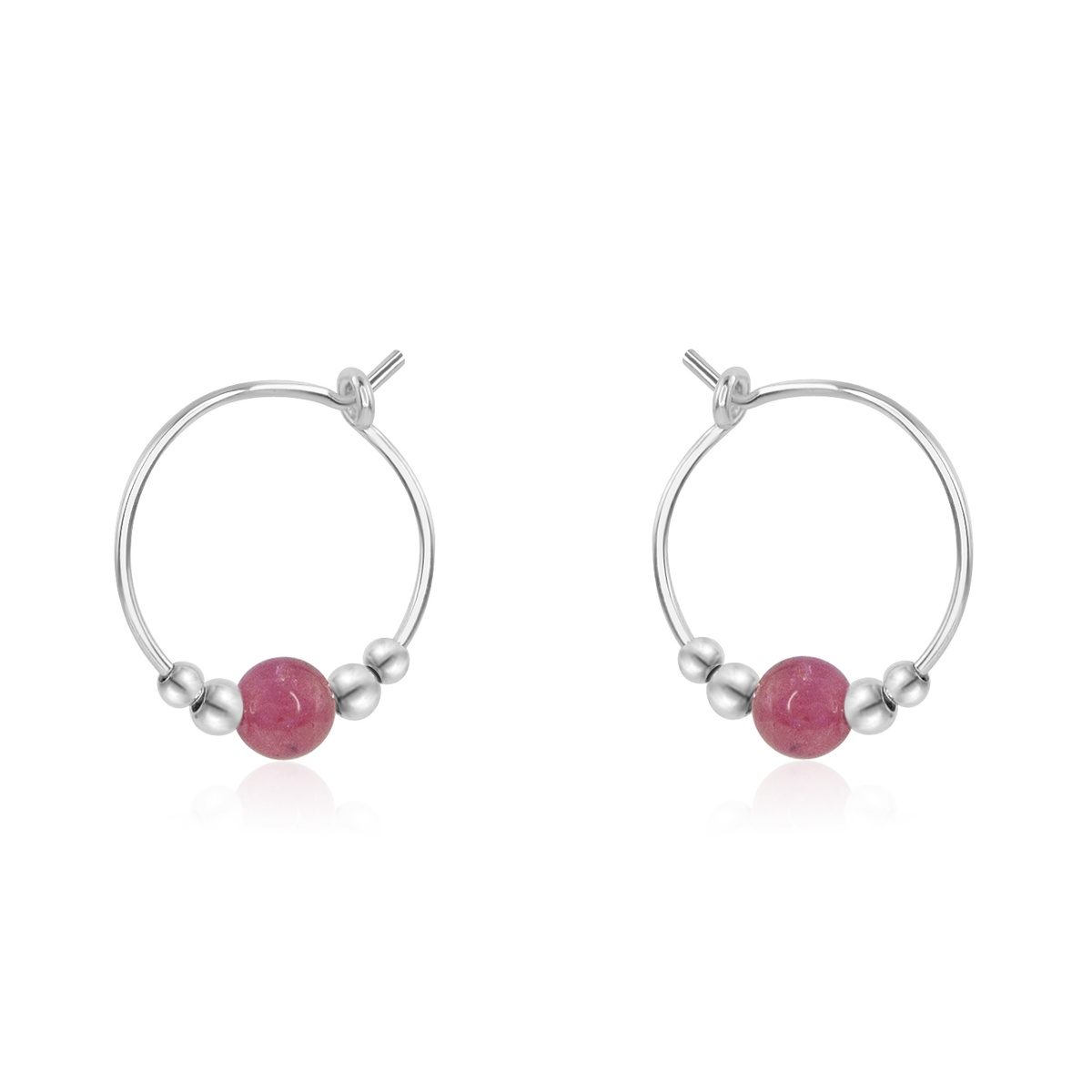 Tiny Pink Tourmaline Gemstone Bead Hoop Earrings