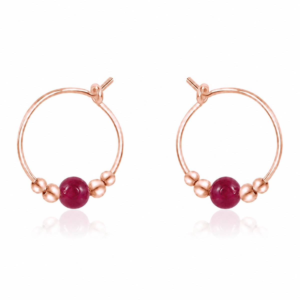 Tiny Ruby Gemstone Bead Hoop Earrings