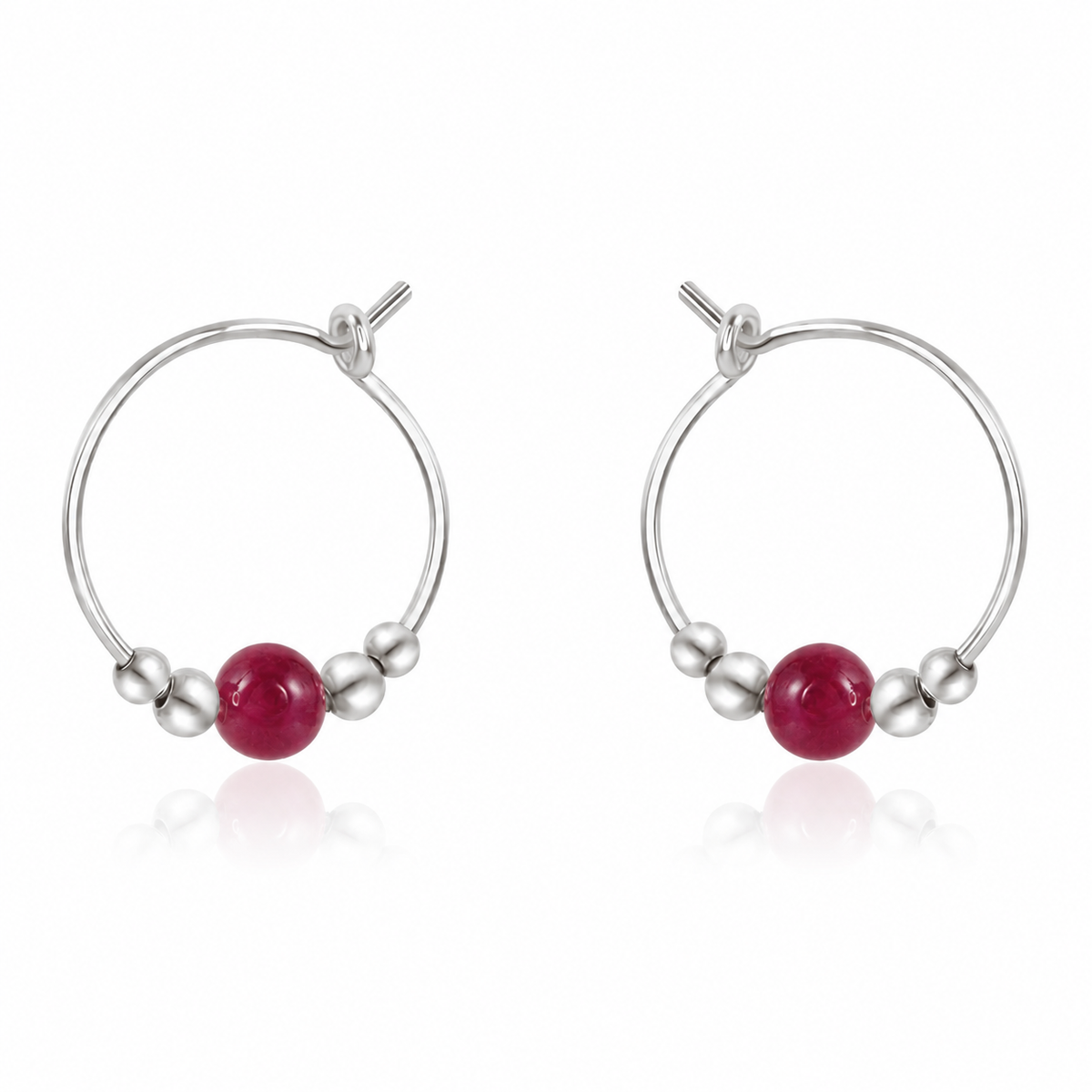 Tiny Ruby Gemstone Bead Hoop Earrings