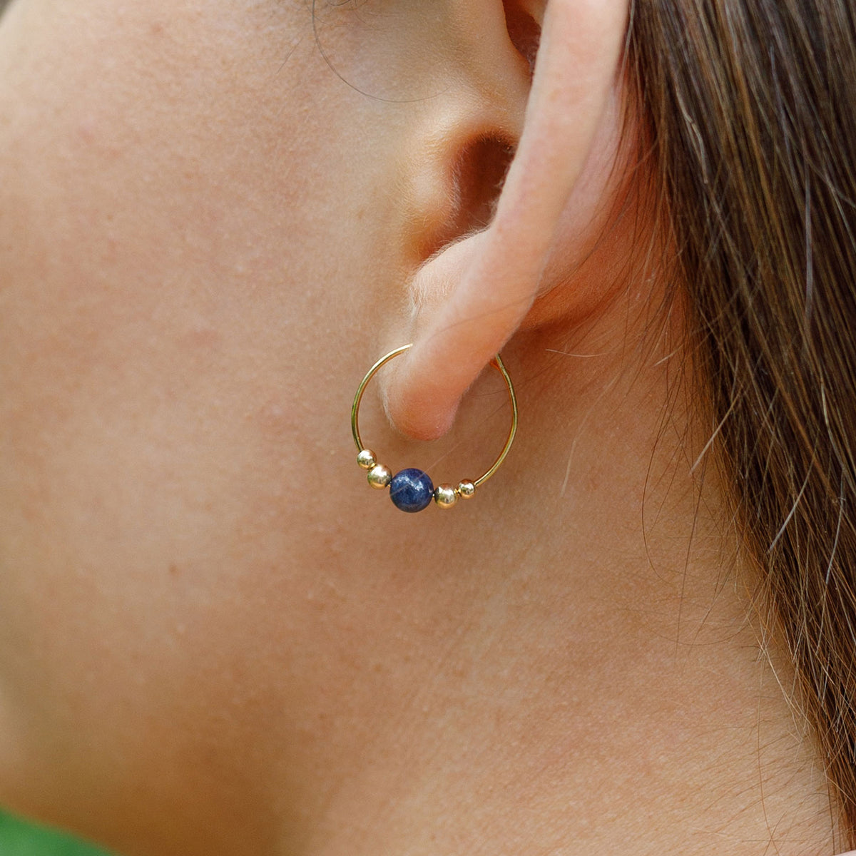 Tiny Sapphire Gemstone Bead Hoop Earrings