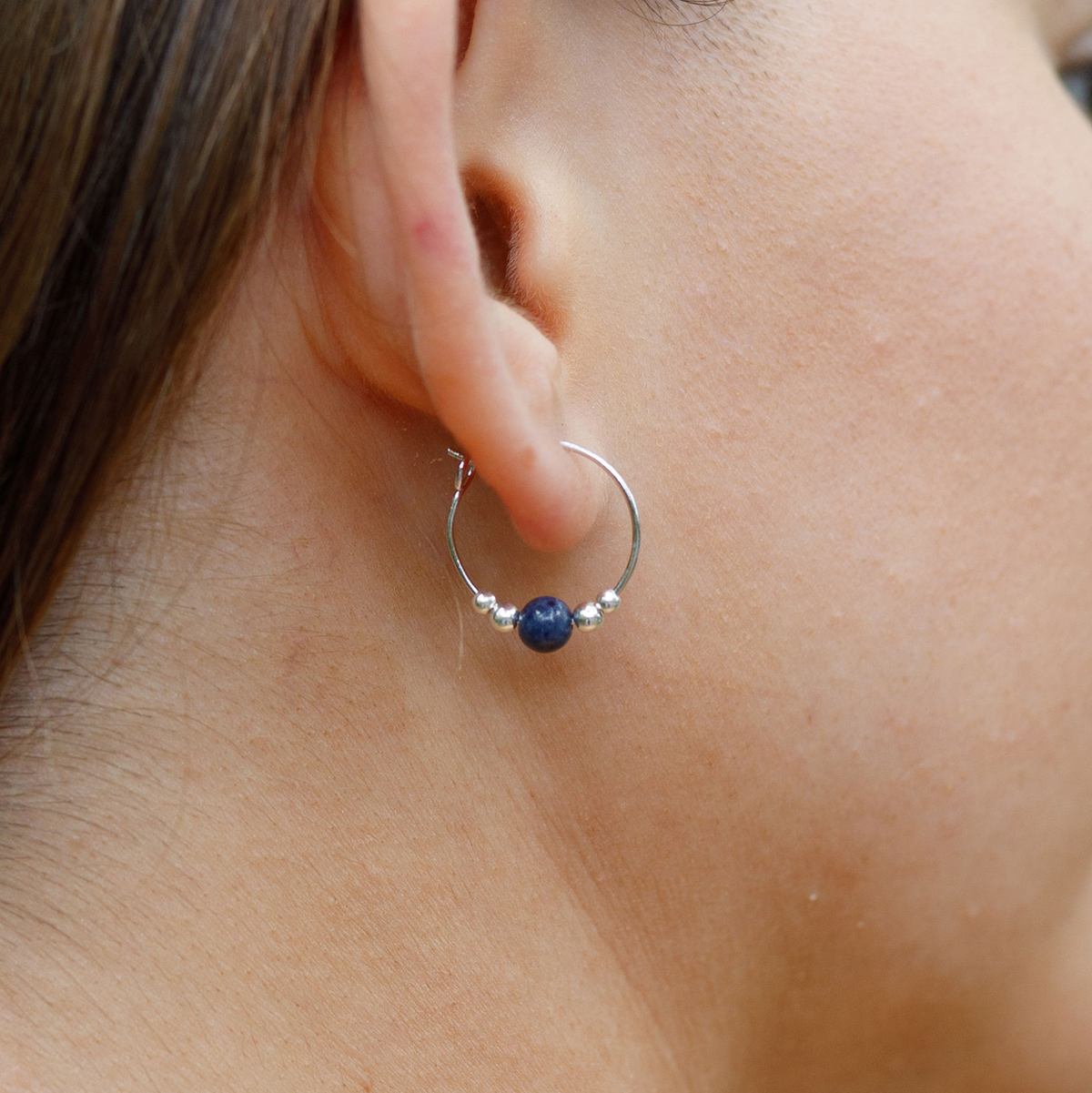 Tiny Sapphire Gemstone Bead Hoop Earrings