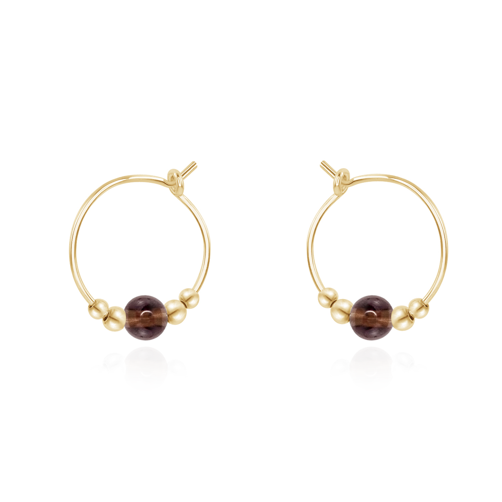 Tiny Smoky Quartz Gemstone Bead Hoop Earrings