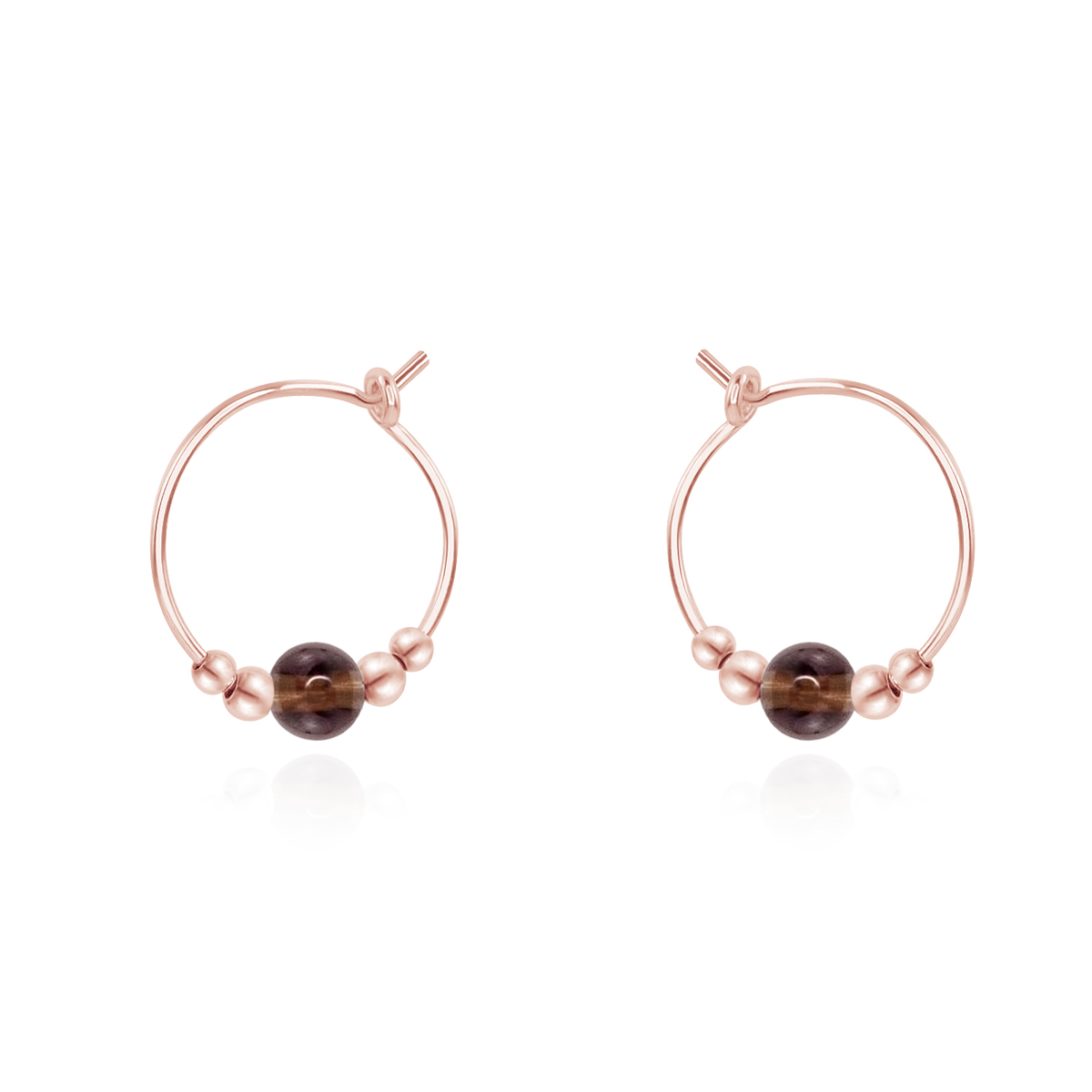 Tiny Smoky Quartz Gemstone Bead Hoop Earrings