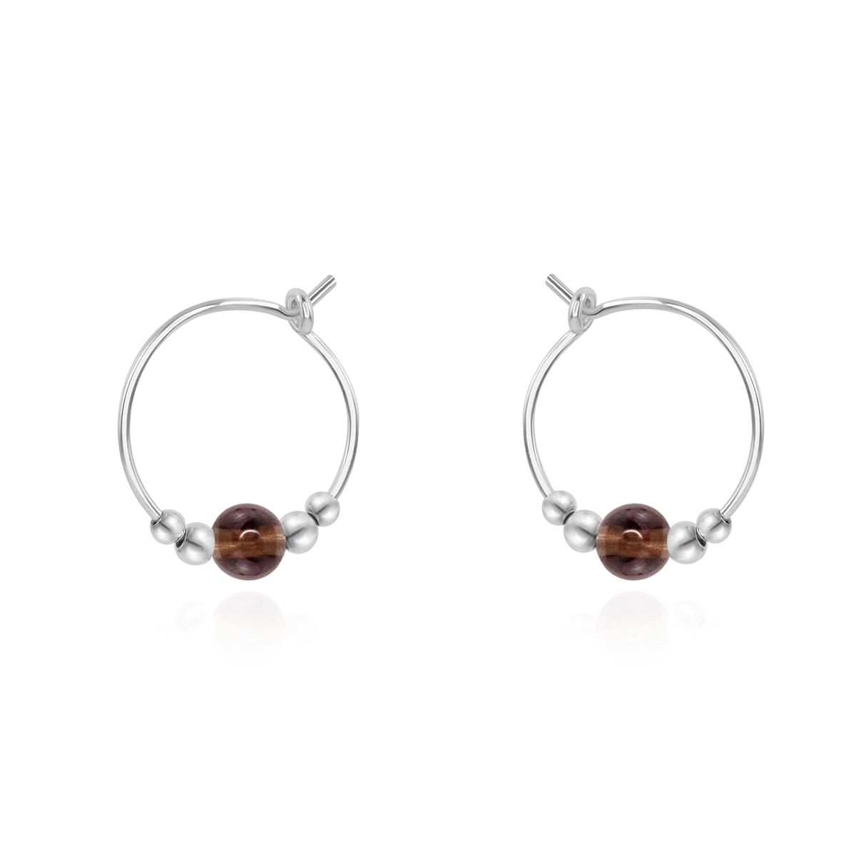 Tiny Smoky Quartz Gemstone Bead Hoop Earrings