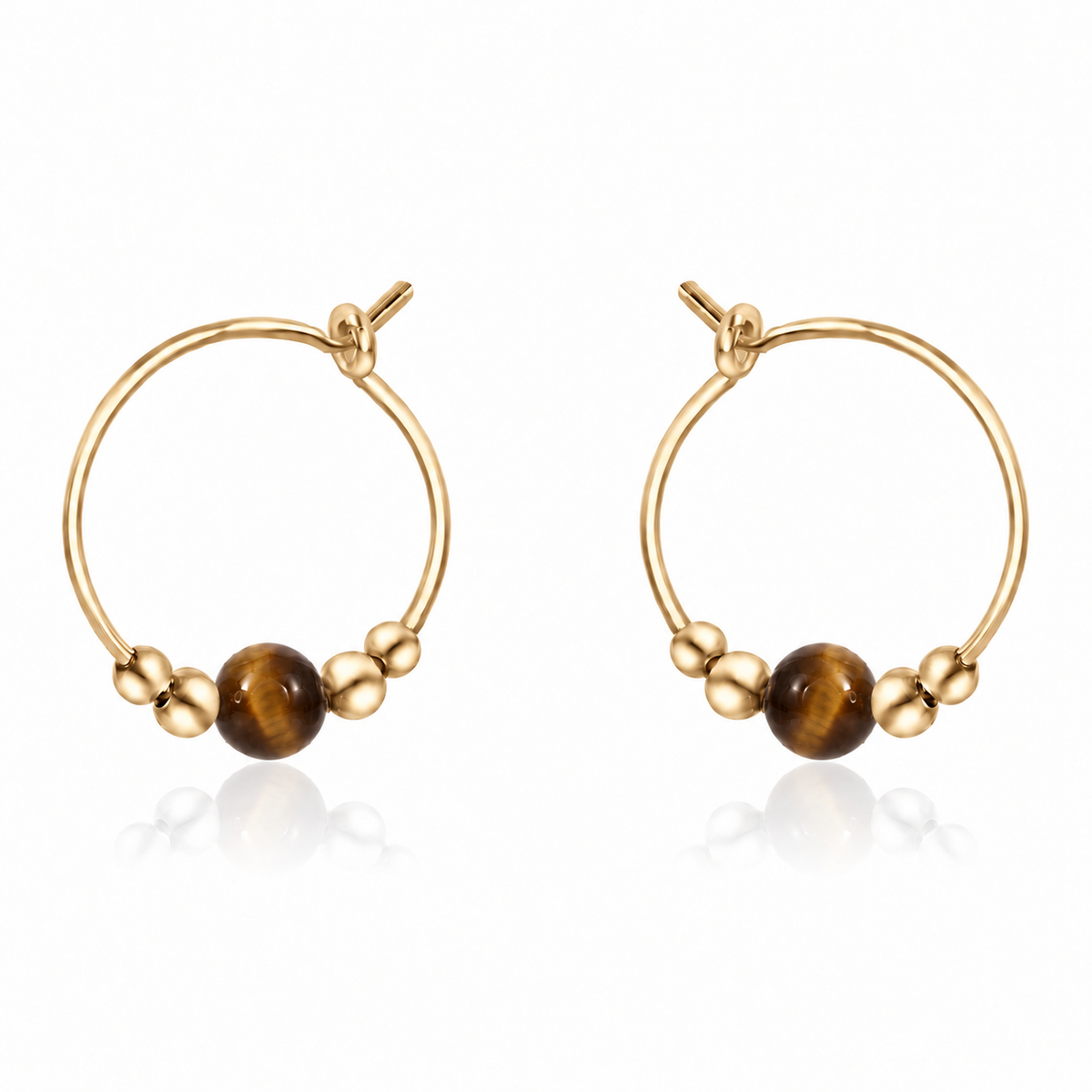 Tiny Tiger's Eye Gemstone Bead Hoop Earrings