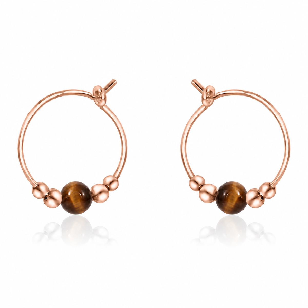 Tiny Tiger's Eye Gemstone Bead Hoop Earrings