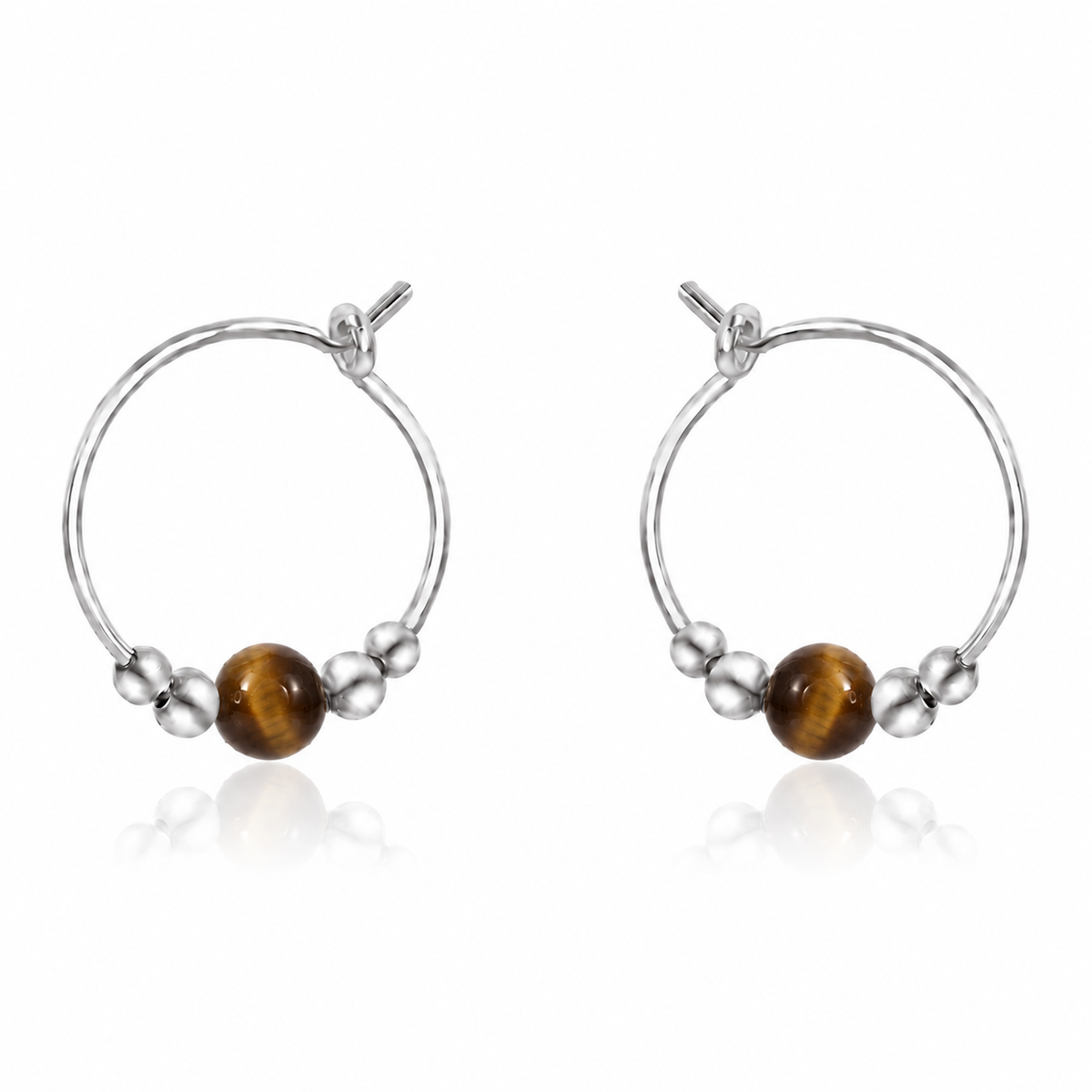 Tiny Tiger's Eye Gemstone Bead Hoop Earrings