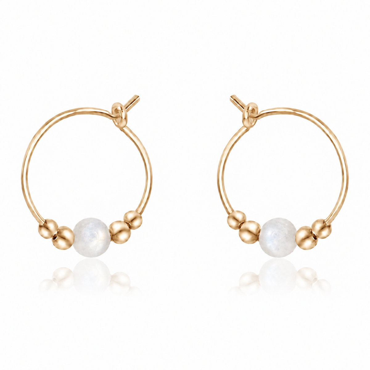 Tiny White Moonstone Gemstone Bead Hoop Earrings