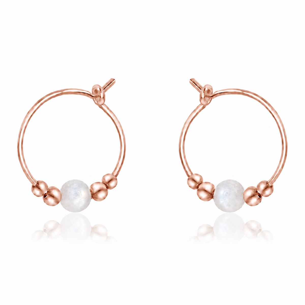 Tiny White Moonstone Gemstone Bead Hoop Earrings