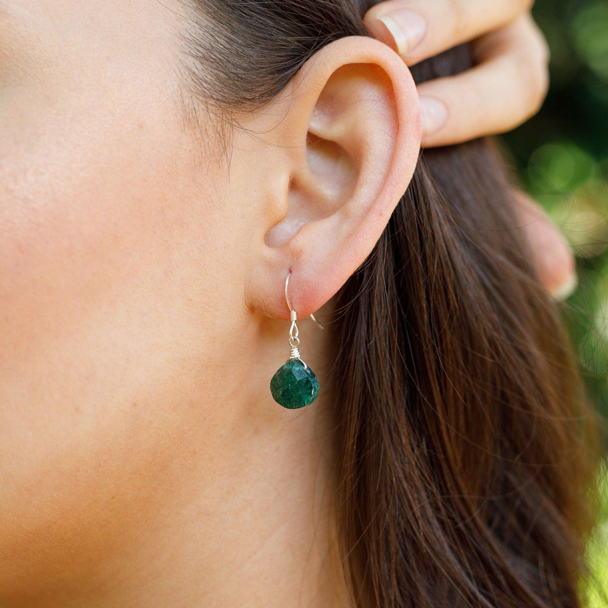 Gold dangle earrings with Aventurine stones selling