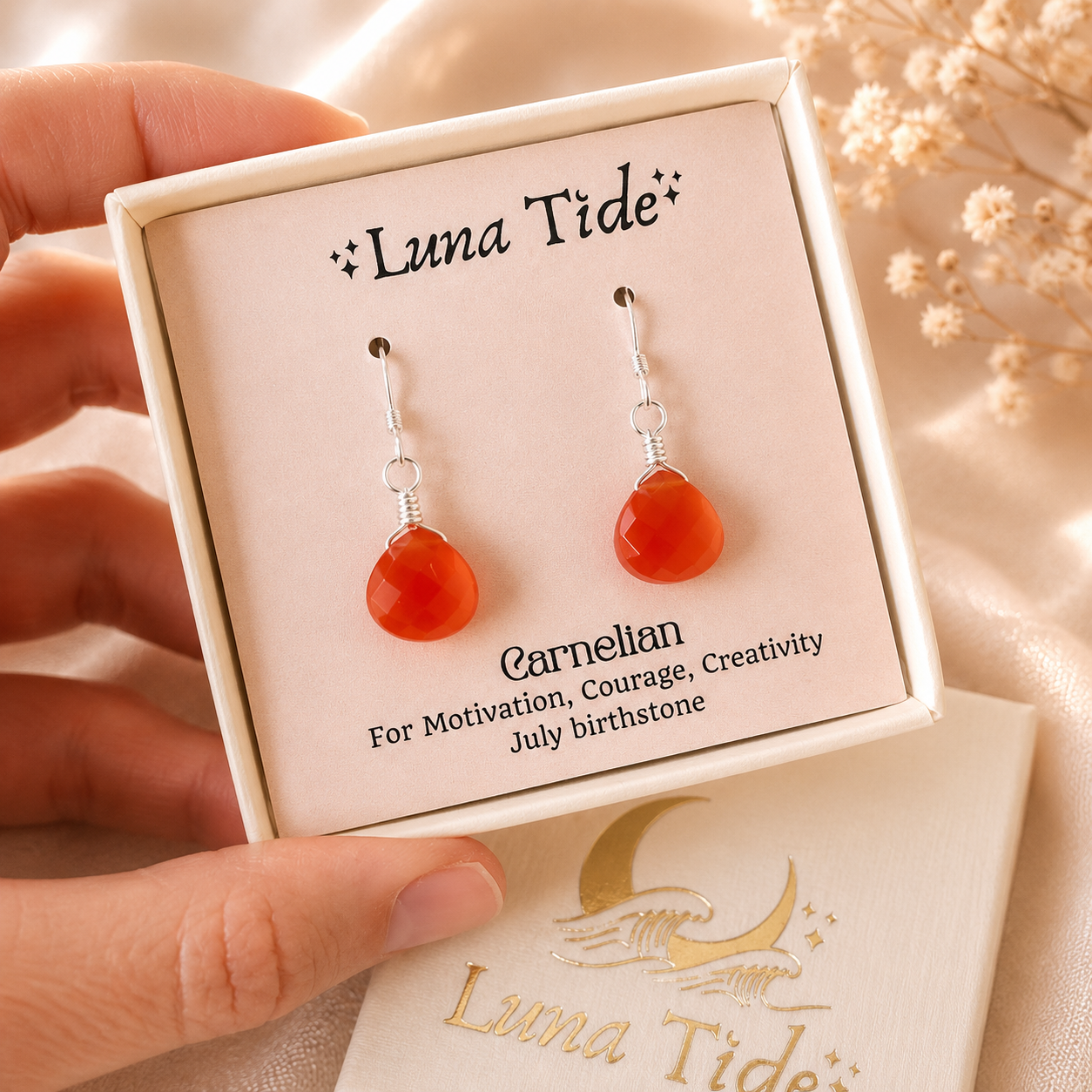 Carnelian Gemstone Teardrop Dangle Earrings