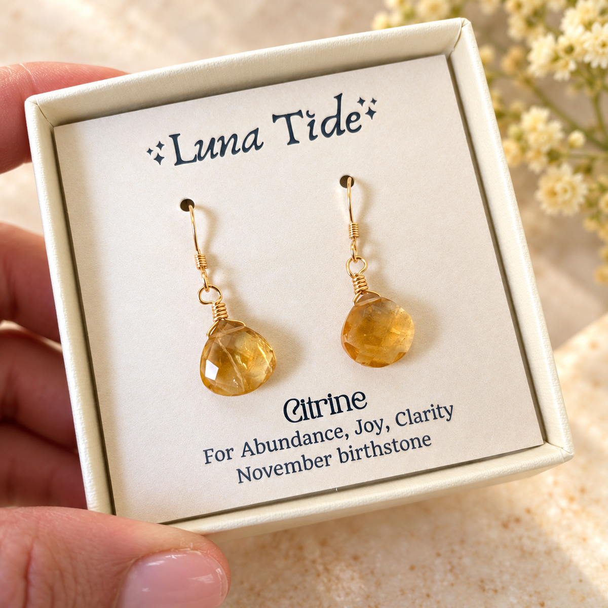 Citrine Gemstone Teardrop Dangle Earrings