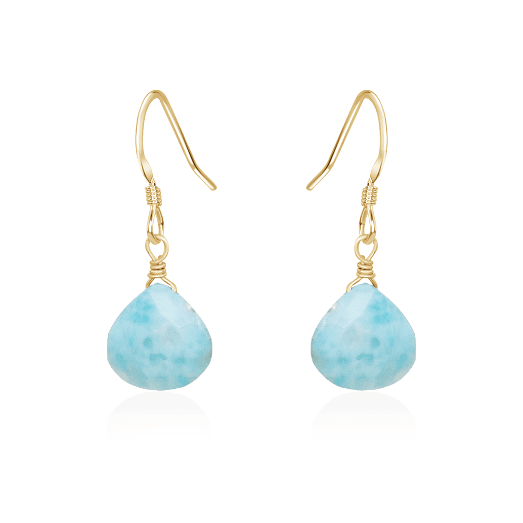Larimar Gemstone Teardrop Dangle Earrings - Larimar Gemstone Teardrop Dangle Earrings - 14k Gold Fill - Luna Tide Handmade Crystal Jewellery