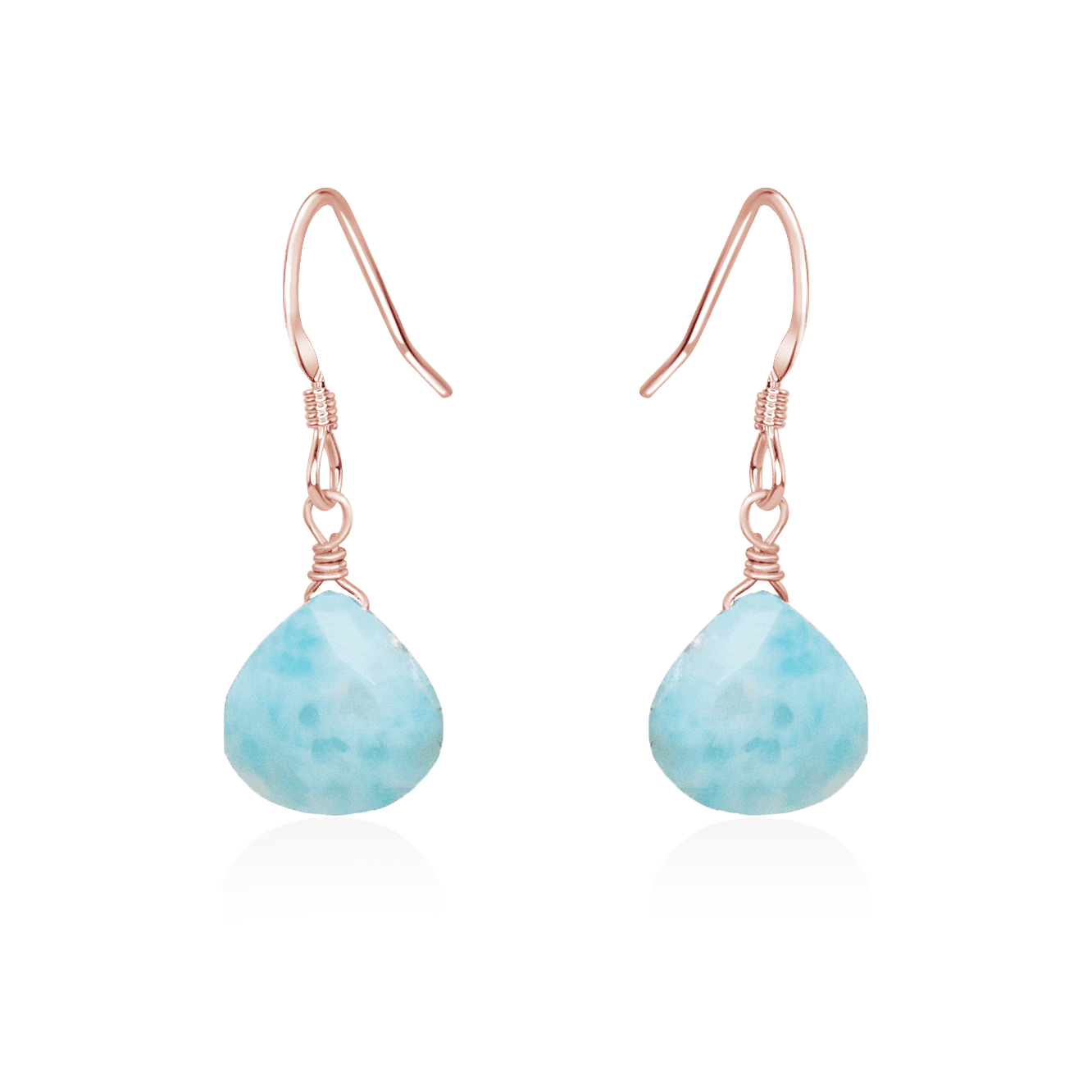 Larimar Gemstone Teardrop Dangle Earrings - Larimar Gemstone Teardrop Dangle Earrings - 14k Rose Gold Fill - Luna Tide Handmade Crystal Jewellery