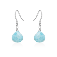 Larimar Gemstone Teardrop Dangle Earrings - Larimar Gemstone Teardrop Dangle Earrings - Sterling Silver - Luna Tide Handmade Crystal Jewellery