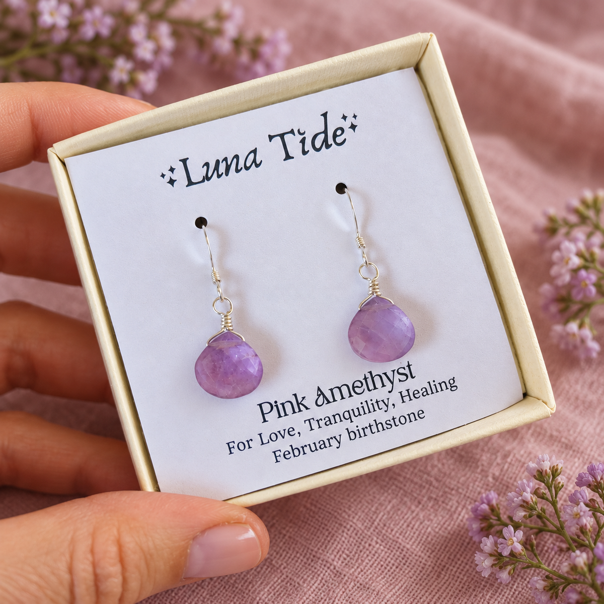 Pink Amethyst Gemstone Teardrop Dangle Earrings