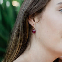 Ruby Tiny Teardrop Earrings & Necklace Set - Ruby Tiny Teardrop Earrings & Necklace Set - 14k Gold Fill / Cable - Luna Tide Handmade Crystal Jewellery