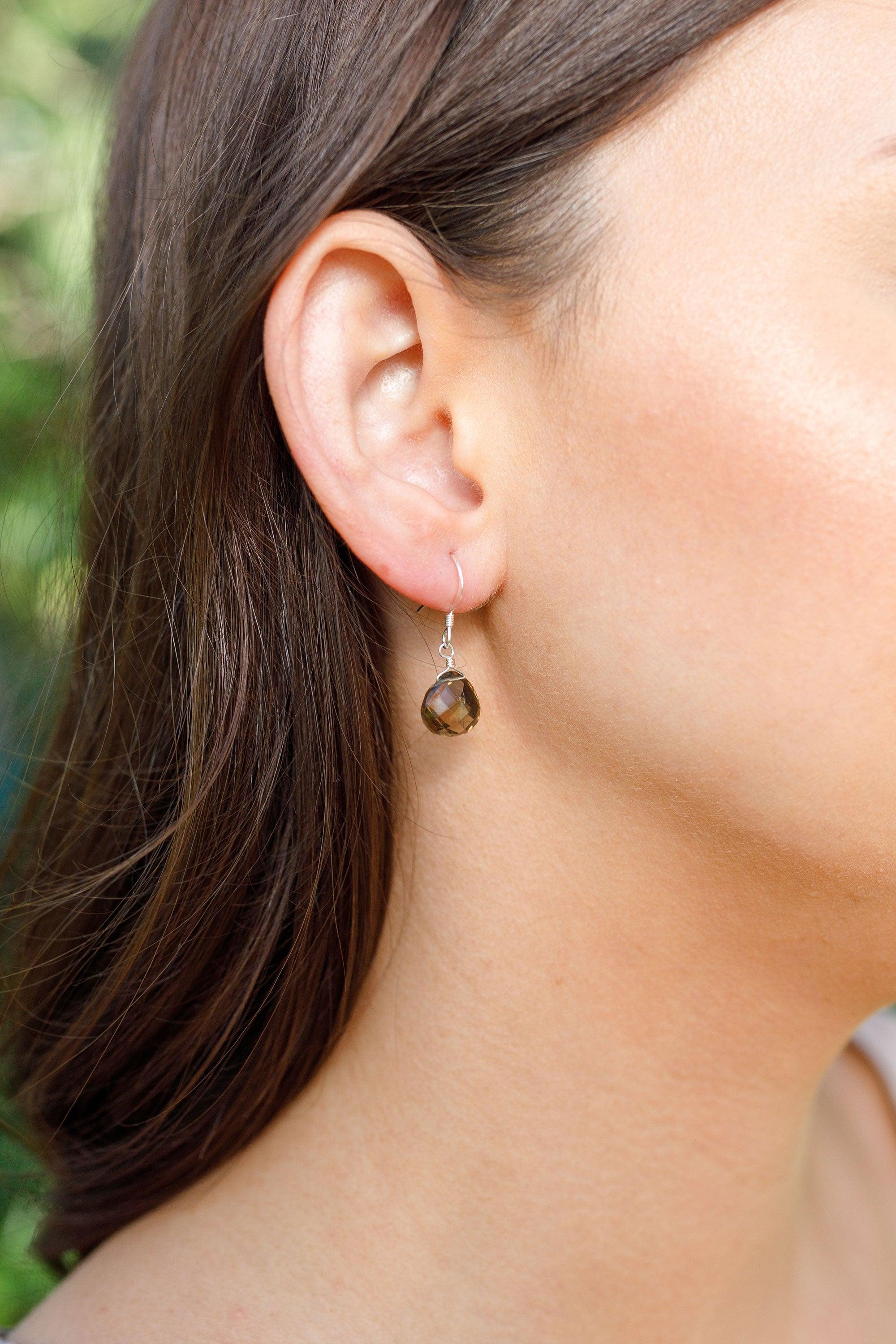 Smoky Quartz Tiny Teardrop Earrings & Necklace Set - Smoky Quartz Tiny Teardrop Earrings & Necklace Set - Sterling Silver / Cable - Luna Tide Handmade Crystal Jewellery