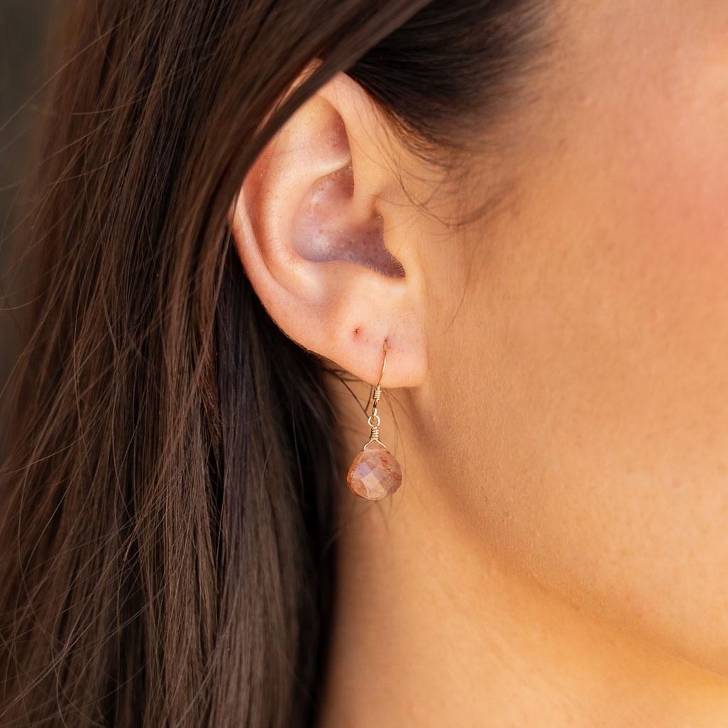 Sunstone Gemstone Teardrop Dangle Earrings - Sunstone Gemstone Teardrop Dangle Earrings - 14k Gold Fill - Luna Tide Handmade Crystal Jewellery