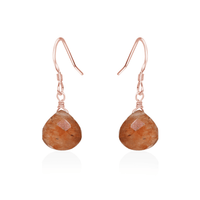 Sunstone Gemstone Teardrop Dangle Earrings - Sunstone Gemstone Teardrop Dangle Earrings - 14k Rose Gold Fill - Luna Tide Handmade Crystal Jewellery
